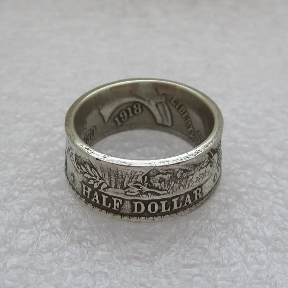 Кольцо для монет ручной работы США 1918 изготовлено из полудоллара Кеннеди