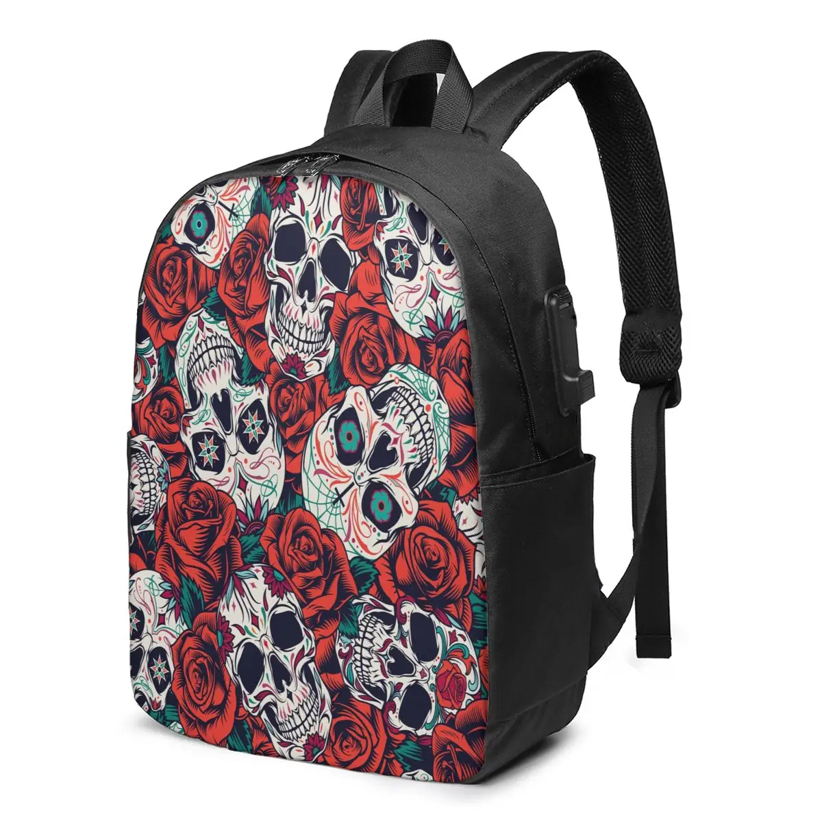 

Teenage Backpack for School Boy Girl Vintage Day Of Dead Skull School Bag USB Charging Bookbag