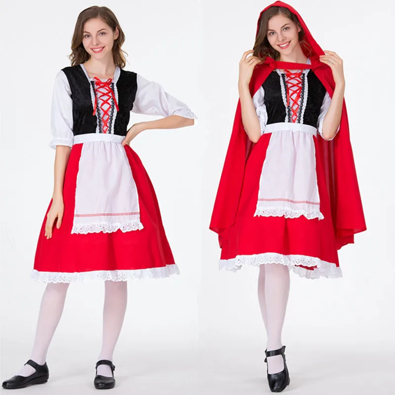 Классическое сказочное платье для взрослых с капюшоном красного цвета принцессы