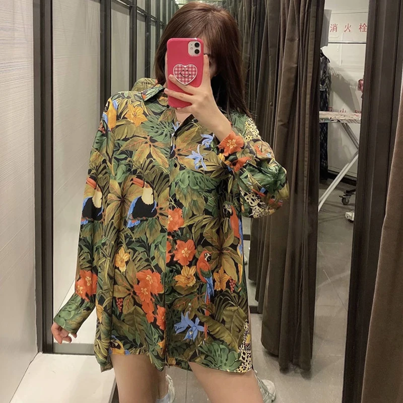 Женская свободная рубашка с длинным рукавом Повседневная Блузка винтажным