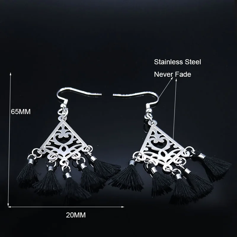 

Flower Tassel Stainless Steel Drop Earring Women Silver Color Earrings Jewelry pendientes acero inoxidable mujer E612930
