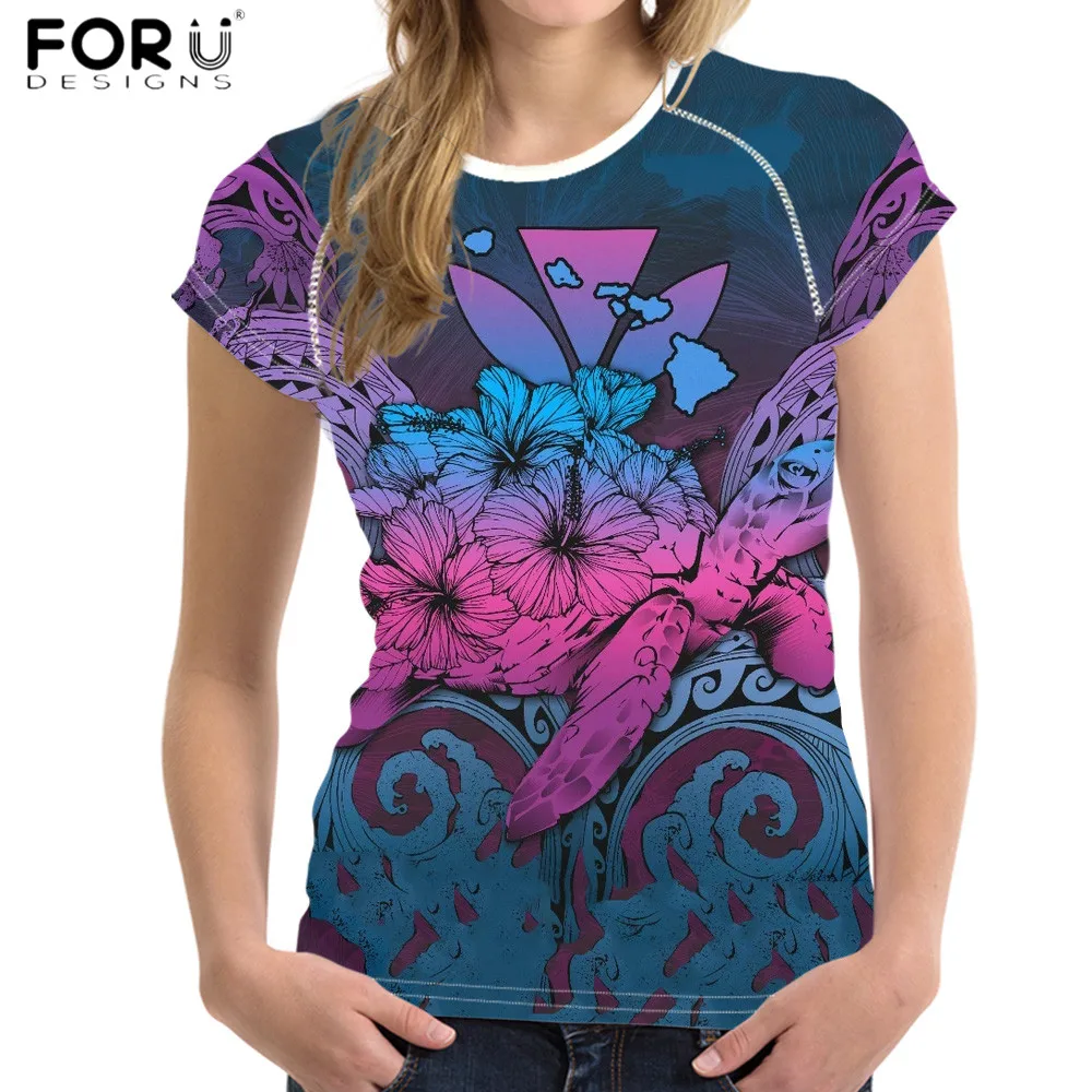 

FORUDESIGNS/новый стиль, женские короткие топы, одежда, Гавайская морская черепаха с Гибискус цветочным принтом, Harajuku, женские футболки, Ropa