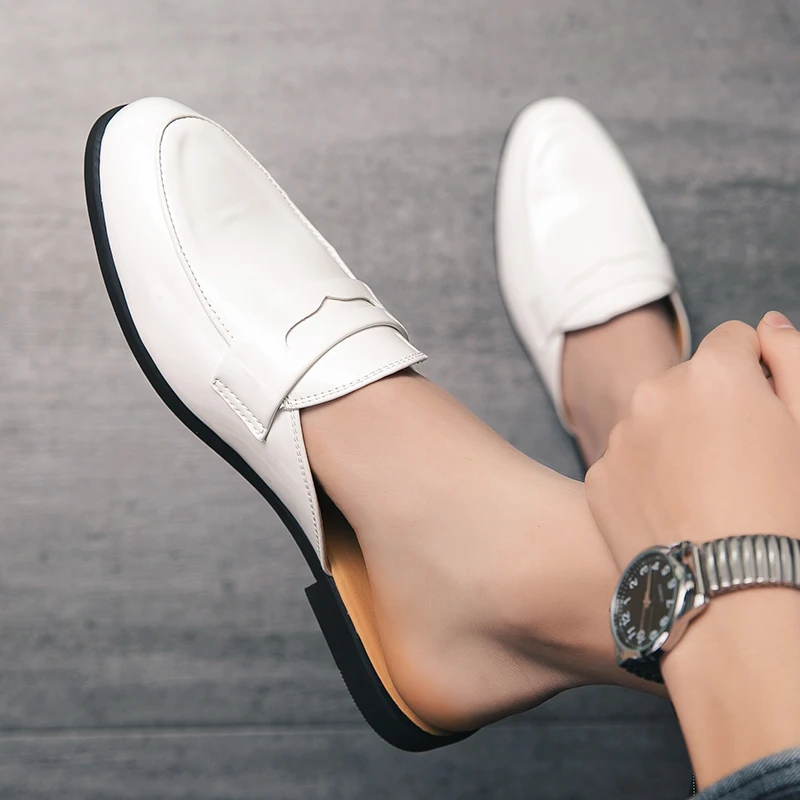Genuine Leather Black Half Shoes For Men Shoes Mules Casual 