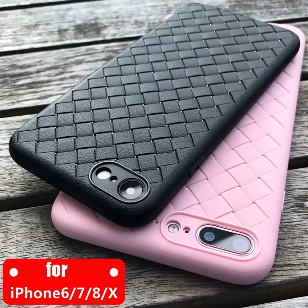 Чехол для iphone X 10 8 Plus мягкий силиконовый черный чехол из кожи с переплетением 6 6S