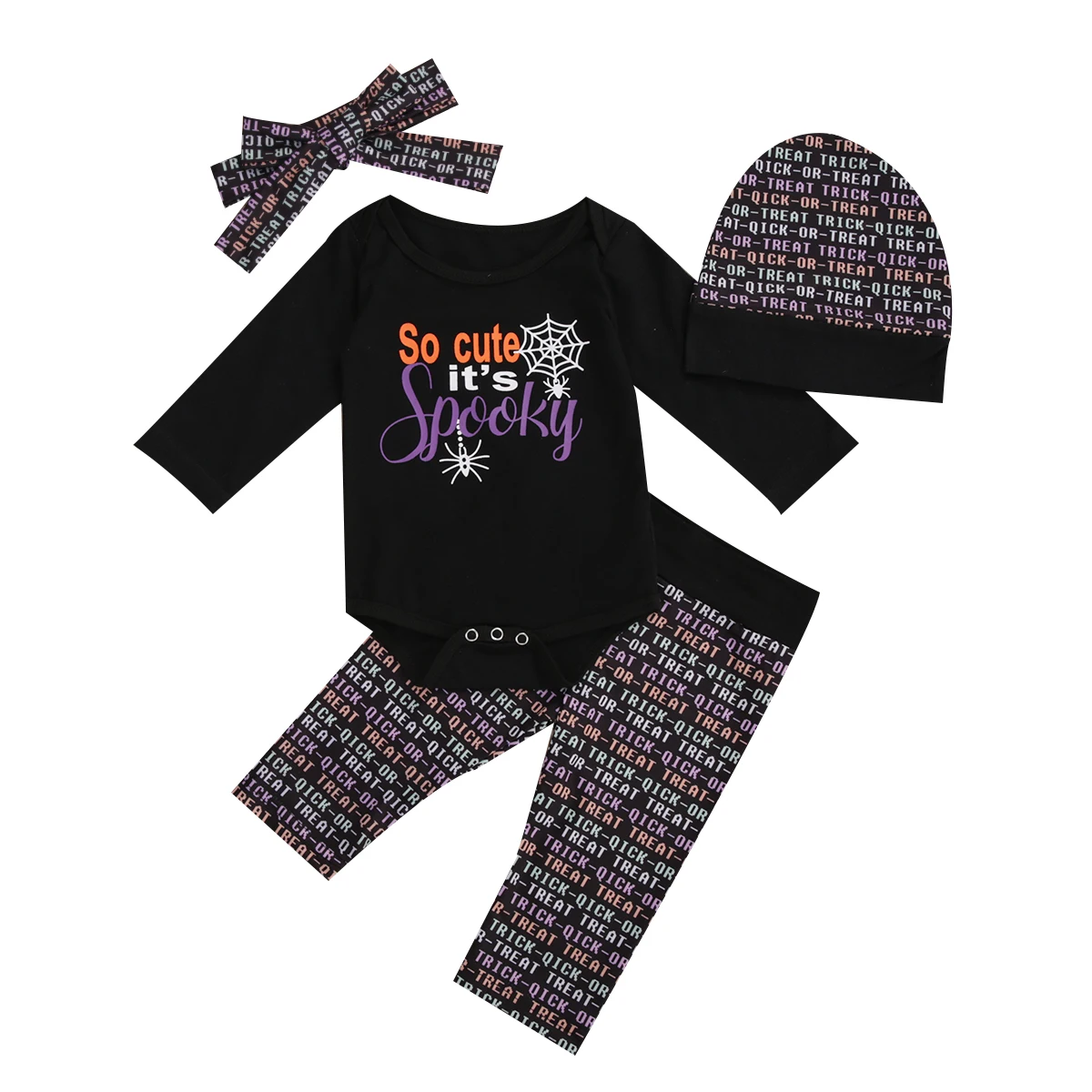 

Autumn Baby Boys Girls Clothes Funny Pumpkin Spider Long Sleeve Jumpsuit Fashion Print Long Pant Headband Halloween Set
