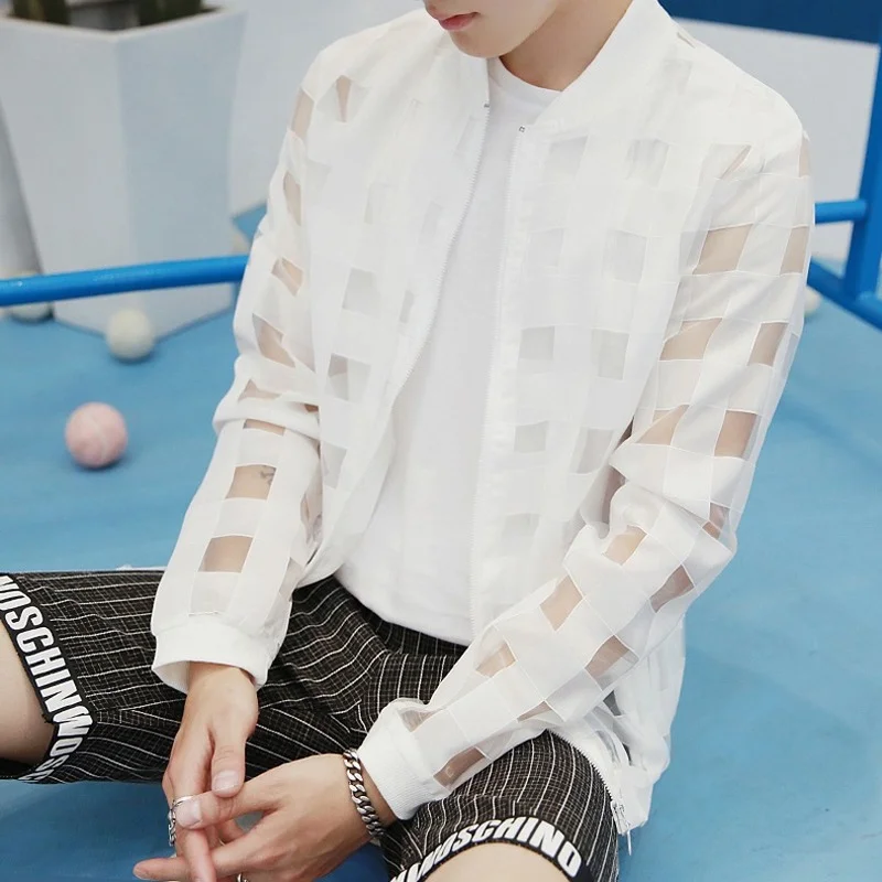 Куртка-бомбер мужская прозрачная приталенная с защитой от солнца