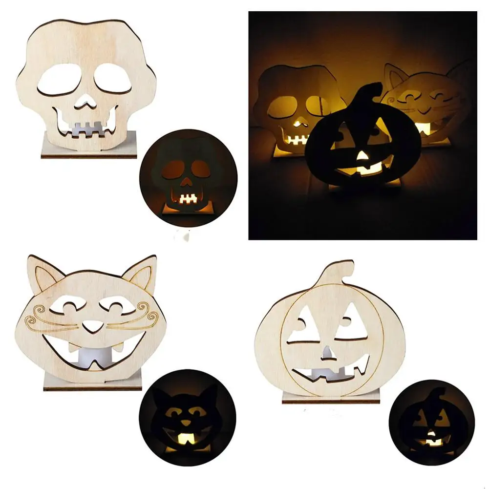 Деревянный светодиодный светильник в форме черепа/тыквы/кота украшение для дома