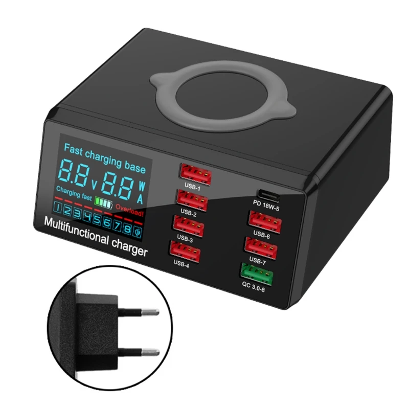 

100W Wireless USB Charging Dock PD QC3.0 Fast Charger Station Smart LED Display