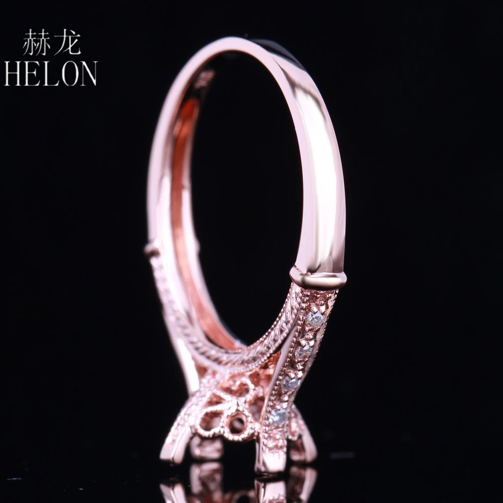 

HELON Round 7mm Solid 10K Rose Gold Genuine Natural Diamonds Engagement Wedding Semi Mount Ring Women Trendy Fine Jewely Gift