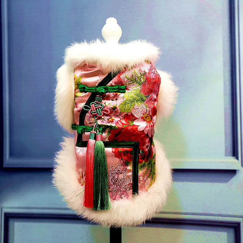 

Зимняя теплая Плотная хлопковая одежда для домашних животных костюм Тан костюм ручной работы китайский костюм ханьфу жилет с принтом кошки...