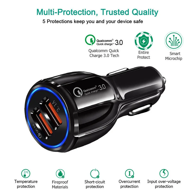 

Dual USB 30W QC 3.0 Car Charger Adapter 3.1A Quick Charging for iPhone 12 11 Pro Huawei Xiaomi Car Cigarette Fast Car Charger