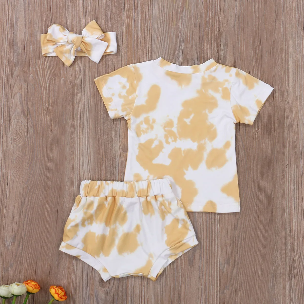 

Baby Summer Tie Dye Clothing Infant Newborn Baby Girls O-neck T-shirts+High Waist Shorts Headband 3Pcs Casual Outfits Set 2021