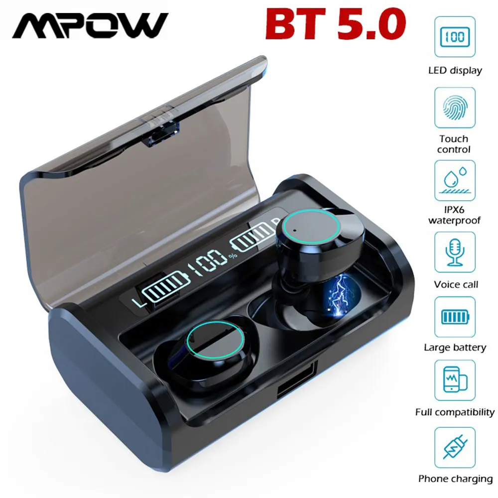 

True 3D Stereo Sound Wireless Earbuds Bluetooth 5.0 Touch Control Waterproof Sport Headset With 3300mAh Charging Box IOS Android