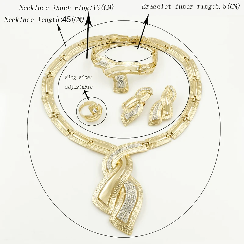 African Dubai Gold Jewelry Sets with Nigerian Crystal Necklace, Hoop Earrings - Fashionable Italian Bridal Jewelry for Women | Wedding Accessories image 5