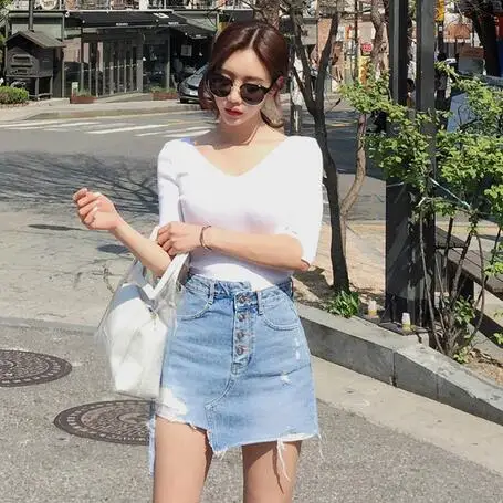 Харадзюку ассиметричный с высокой талией джинсовая юбка легкая моющаяся Женская