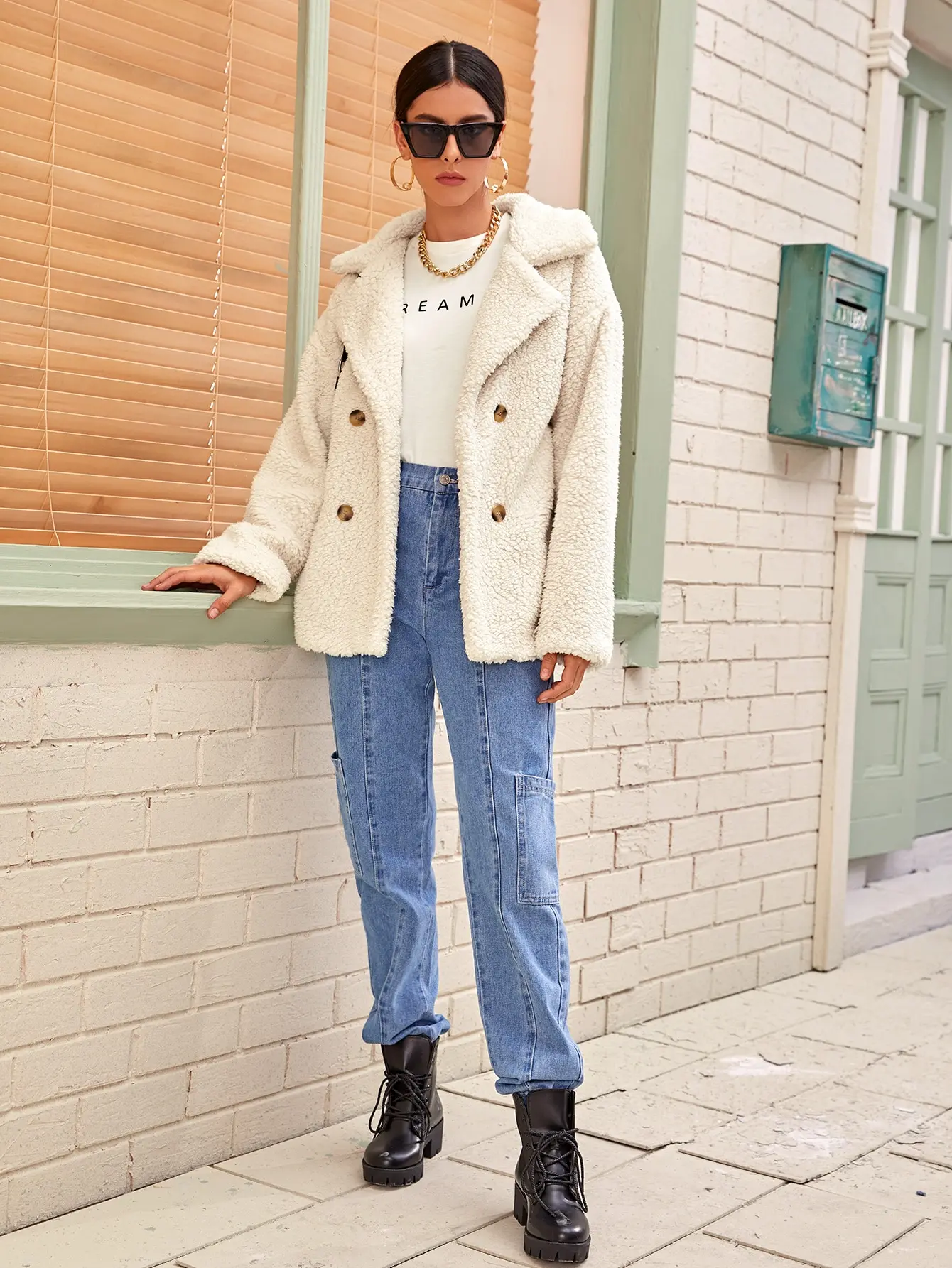 Зимнее теплое женское плюшевое пальто с карманами повседневная верхняя одежда