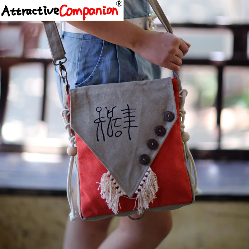 Женская сумочка через плечо с бахромой в стиле ретро холщовая сумка мессенджер