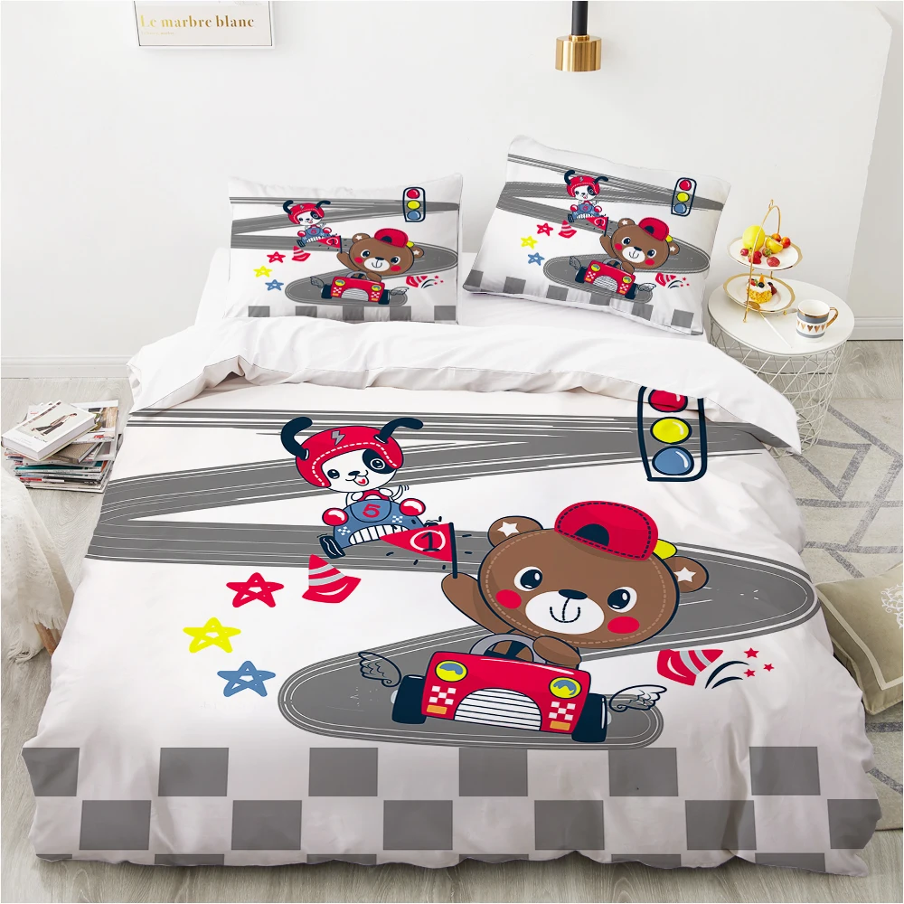 

Car Cartoon Kids Bedding set for children baby girls Duvet cover set pillow case Bed linens Quilt cover 240x220 140x200 bear