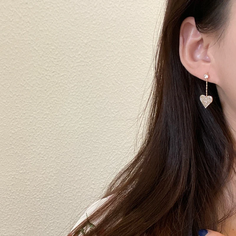 

S925 needle Asymmetric Heart Earrings Popular Design Sweet Korean High Quality Crystal Love Drop Earrings For Girl Party Gifts
