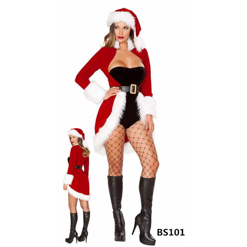 Женский бархатный сексуальный Рождественский костюм Санта Клауса маскарадный