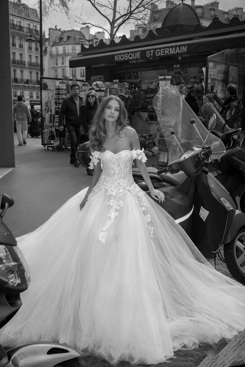 LORIE свадебное платье с открытыми плечами кружевной аппликацией из Мягкого Тюля а