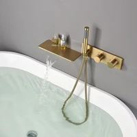 bathtub shower faucet set brass bathroom hot cold mixer tap with handheld waterfall constant temperature shower wall mounted