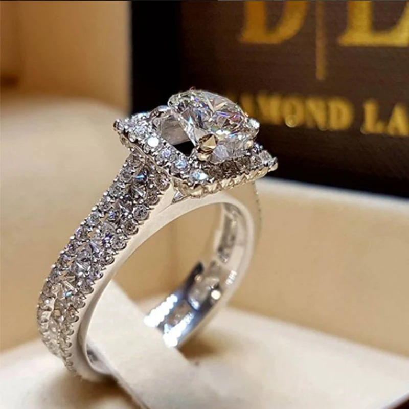 

Luxury Female Crystal AAAAA Zircon Stone Ring Cute Simple Silver Color Finger Ring Wedding Band Promise Engagement Rings Women