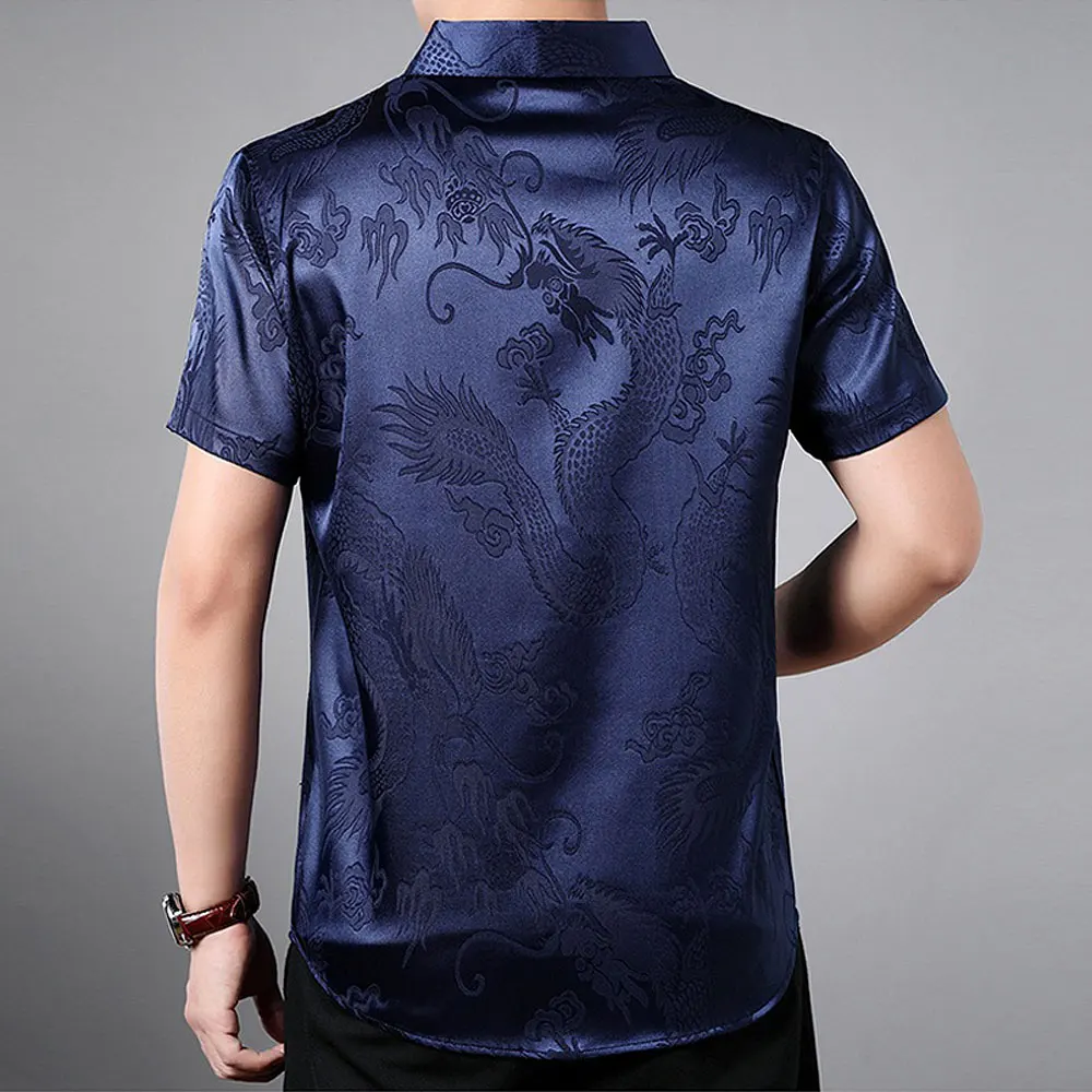Рубашка мужская с принтом китайского дракона деловая Повседневная приталенная
