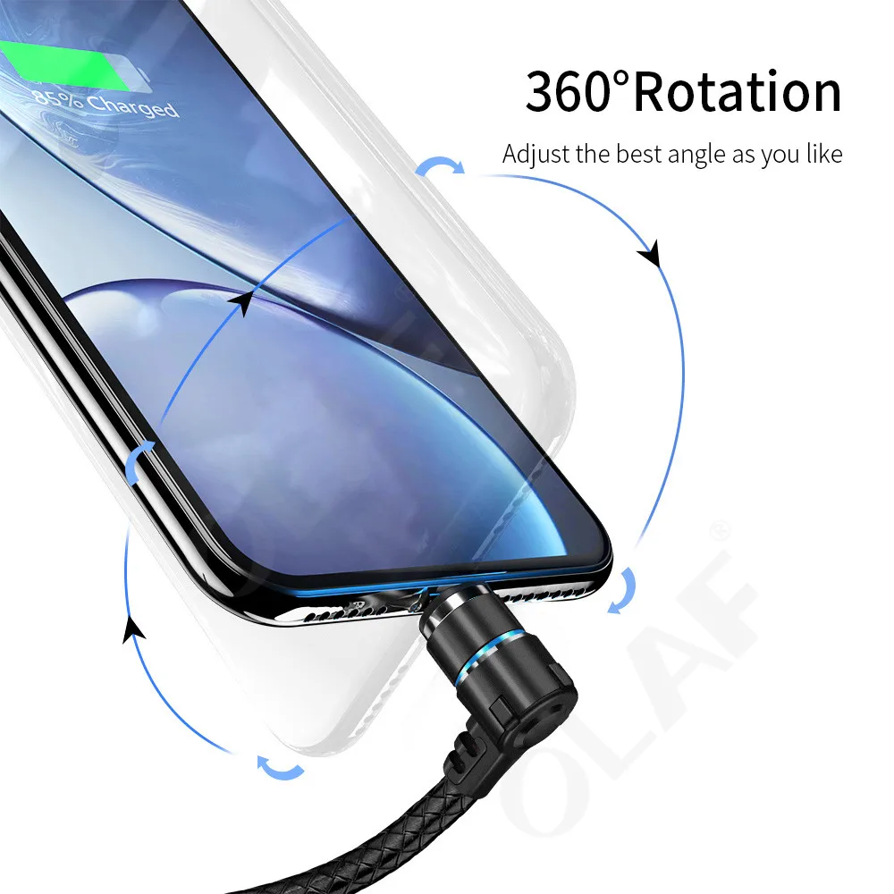 Магнитный кабель OLAF 90 градусов шнур для быстрой зарядки телефона iPhone 11 Samsung
