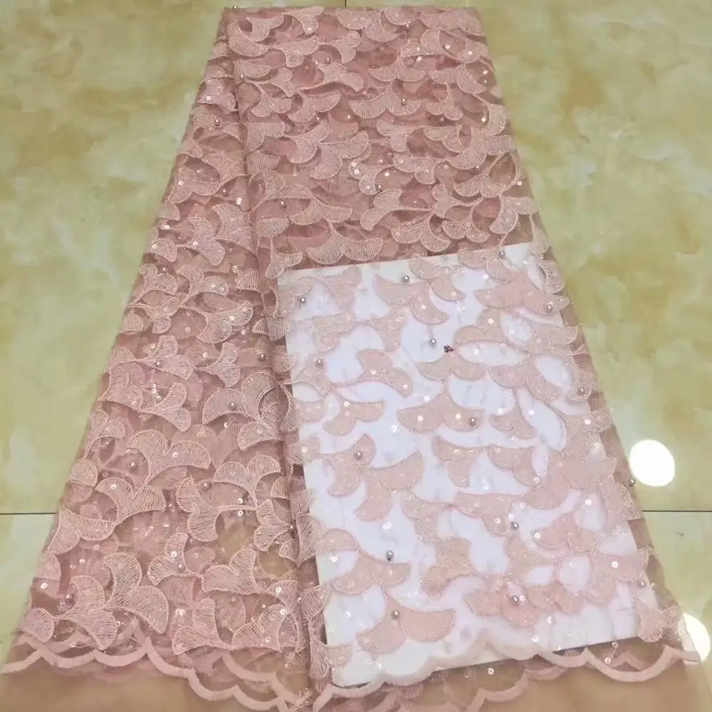 Низкая цена водно-зеленая кружевная ткань с блестками и бисером французский тюль