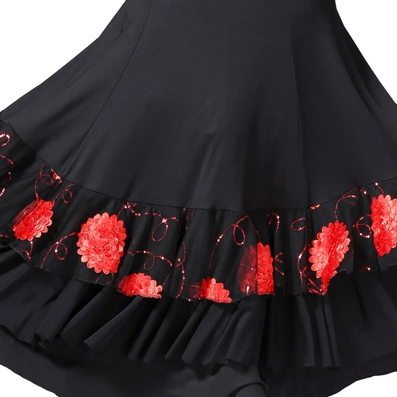 

X Women Patchwork Sequins Embroidered Modern Dance Skirt Ballroom Half-length Pendulum Practice Show Performance Dance Skirt