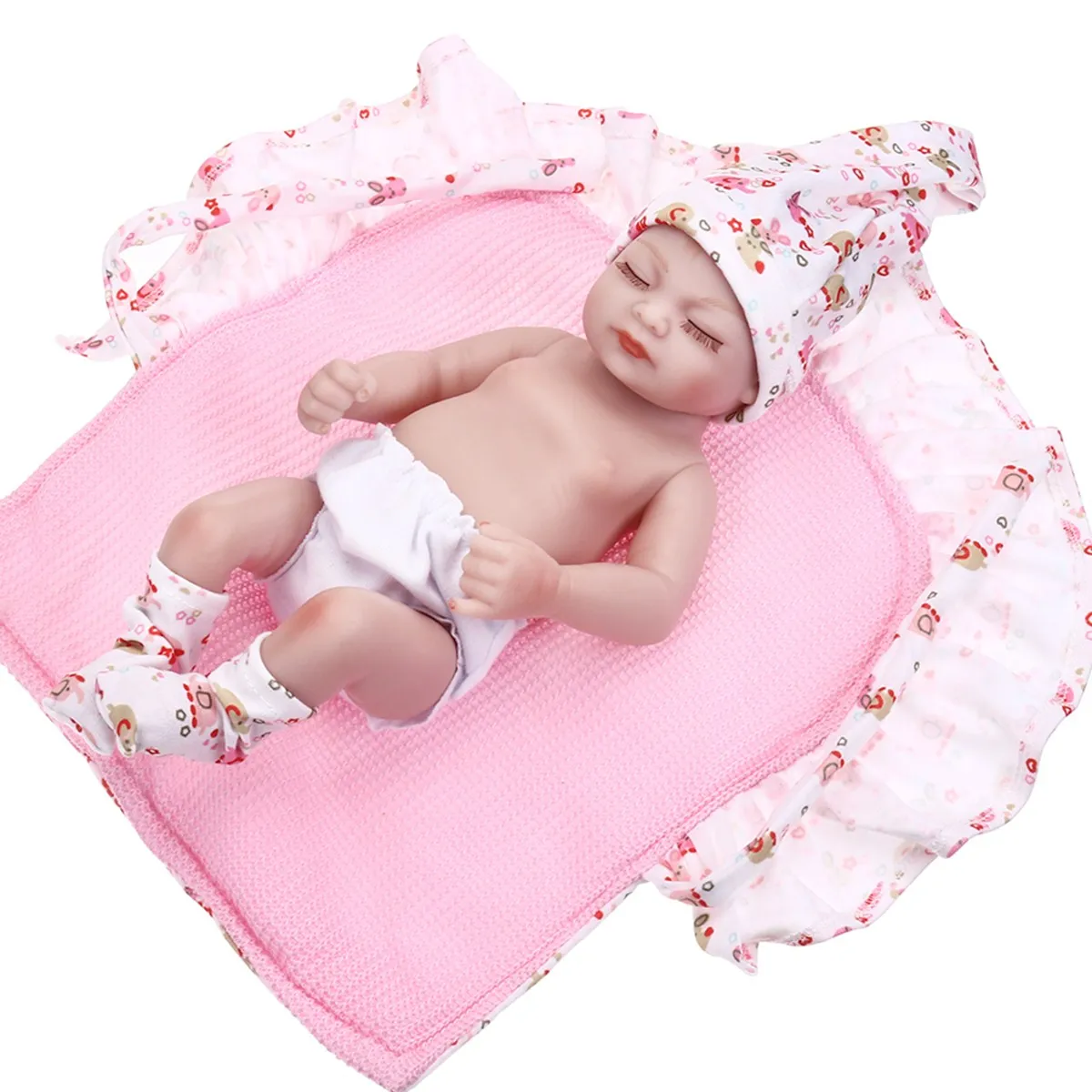 

28cm Silicone Reborn Babies Doll Lifelike Newborn Boy Girl Baby Doll Closed Eyes Waterproof Doll Bath Toy with Clothes Blanket