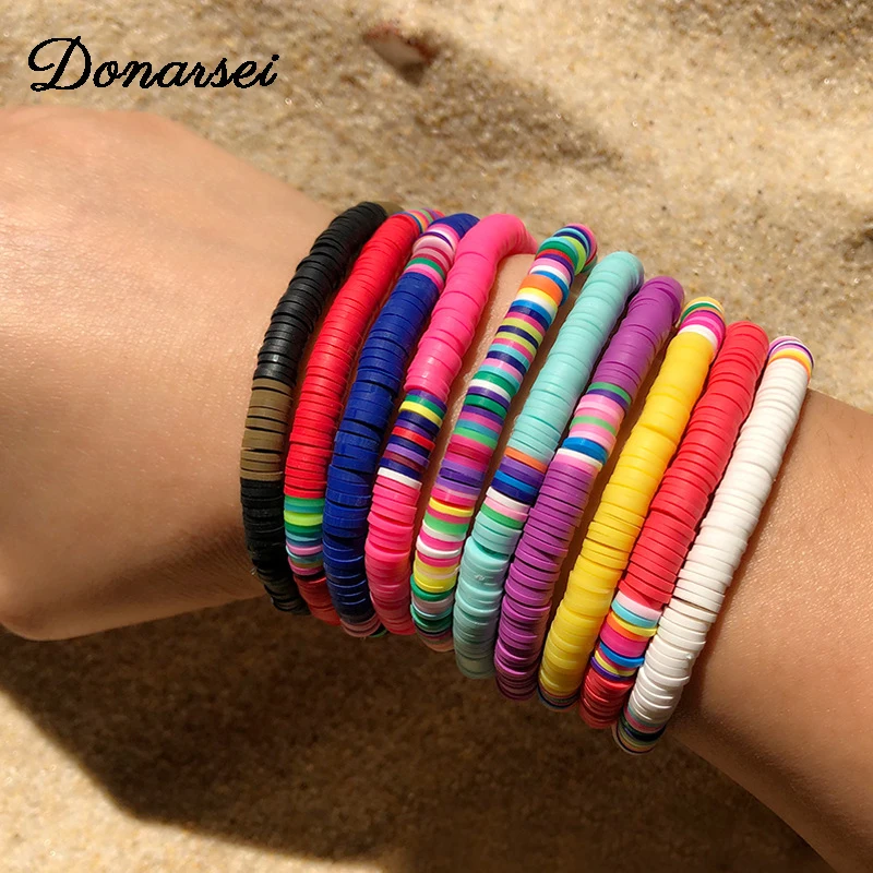 Богемные красочные глиняные браслеты Donarsei 6 мм для женщин летние пляжные