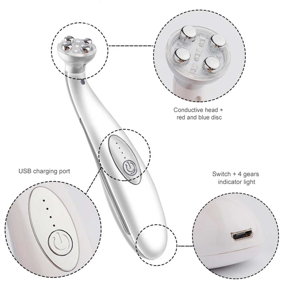 Массажер для глаз с теплом и светодиодный фотон RF радиочастотный EMS красоты микро