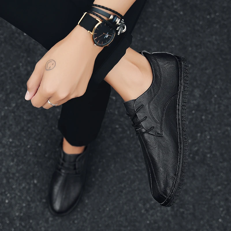 Classic Man casual Shoes Leather Business shoes Mens outdoor fashion Black Lightweight Oxford breathable men | Обувь