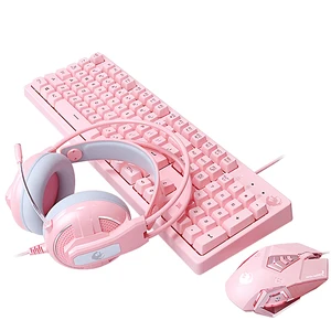 Wired Gaming Keyboard Set LED Backlight Gaming Keyboard Cute Pink
Mouse & Headset Combos Kit Suitable for Gamers PC Laptops