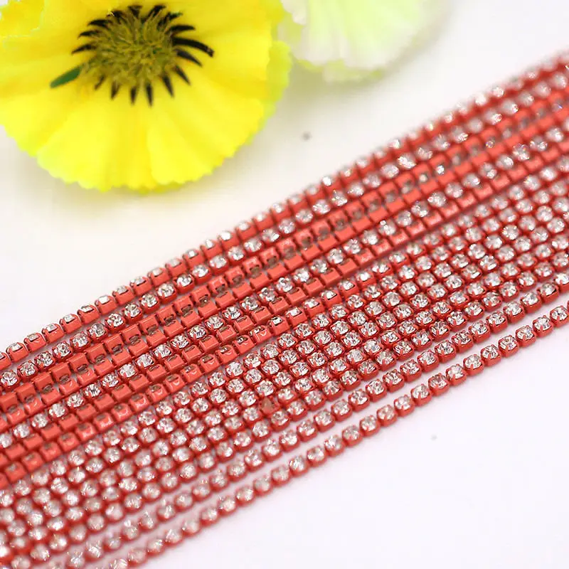 Crystal glass Rhinestone Chain with Colorful bottom sew on stone Cup Chain Gule on Rhinestone Trim DIY  Accessories