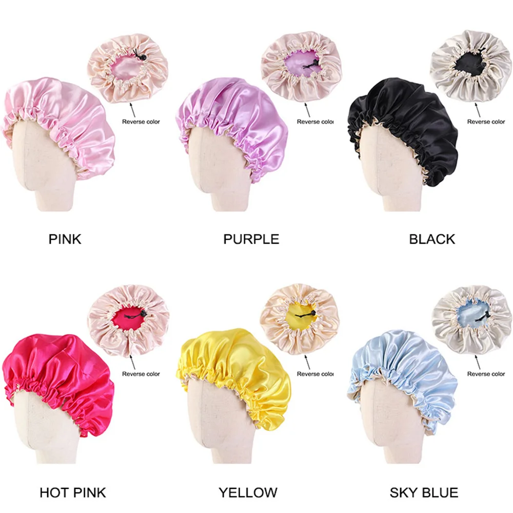 

Children Fashion Baby Silky Satin Bonnet Sleep Cap Double Layer Adjustable Girl Night Turban Cute Hat Solid Headwear Hair Wear