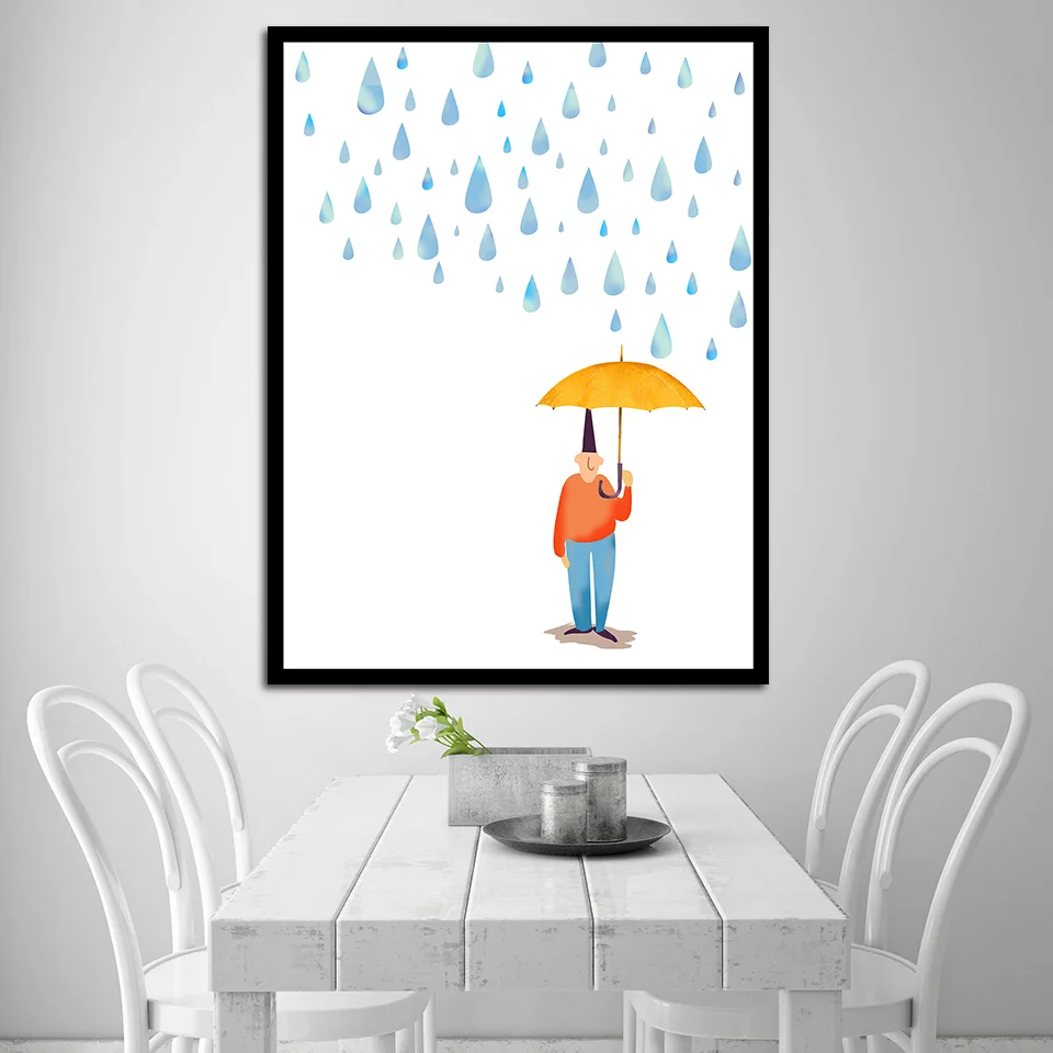 Настенная Картина на холсте с изображением мультяшных персонажей капли дождя