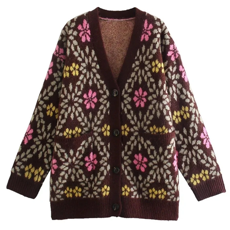 

Винтажный жаккардовый кардиган Elmsk Indie в фольклорном стиле, женские винтажные кардиганы, женские вязаные пуловеры, зимние свитера, женские т...