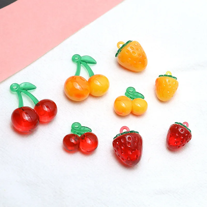 

10pcs Acrylic Cherry Strawberry Fruit Charms For Earring Keychain Pendants Accessory DIY Cute Crafts Jewelry Charm Making