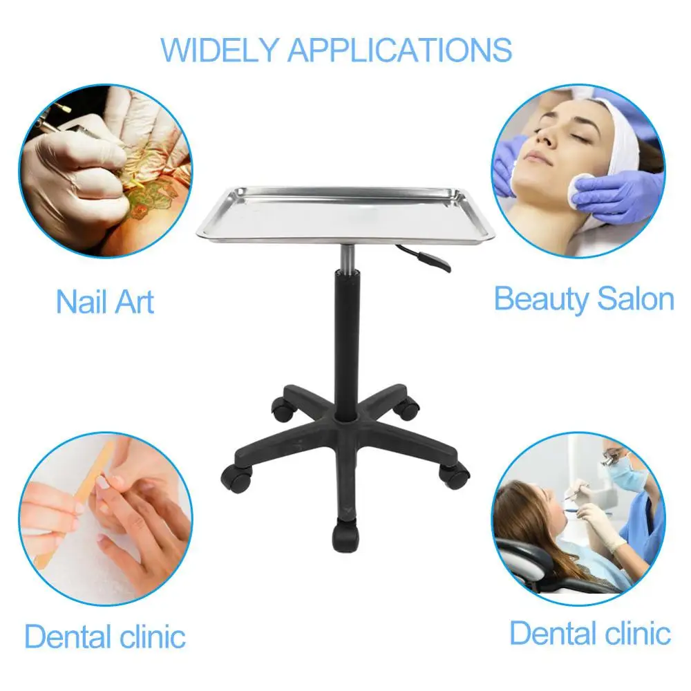 

MultiFunctional Adjustable Base Stainless Steel Premium Aluminum Instrument Tray Trolley for Beauty Salon Nail Tattoo Art Mobile