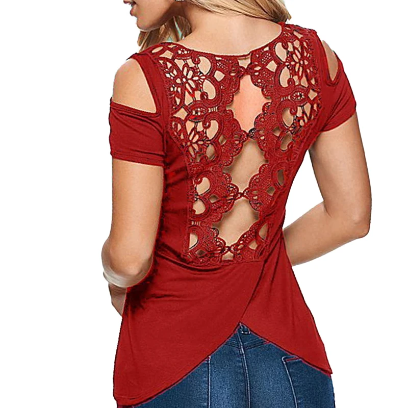 Женская кружевная блузка с открытой спиной летняя повседневная Свободная в
