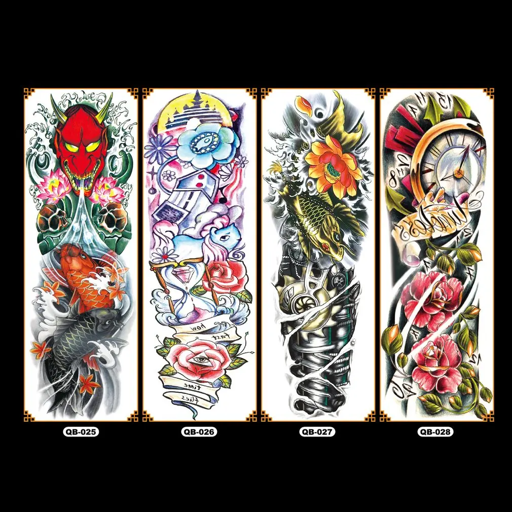 QB наклейка на полную руку с цветами водостойкая временная татуировка рукав для