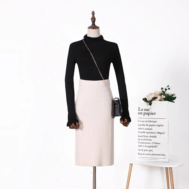 SINGRAIN женские полосатые вязаные юбки теплый свитер плотные одноцветные Осенние