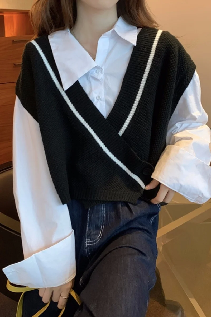 Жилет Женский Короткий трикотажный с V-образным вырезом весна-осень |