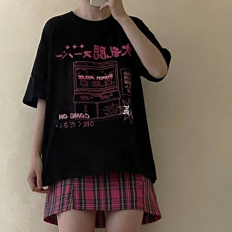 

Harajuku Graphic T Shirts Women 2021 Anime Print Top Mujer Japanese Style Womens Clothing MINGLIUSILI Black Summer Tee Shirt