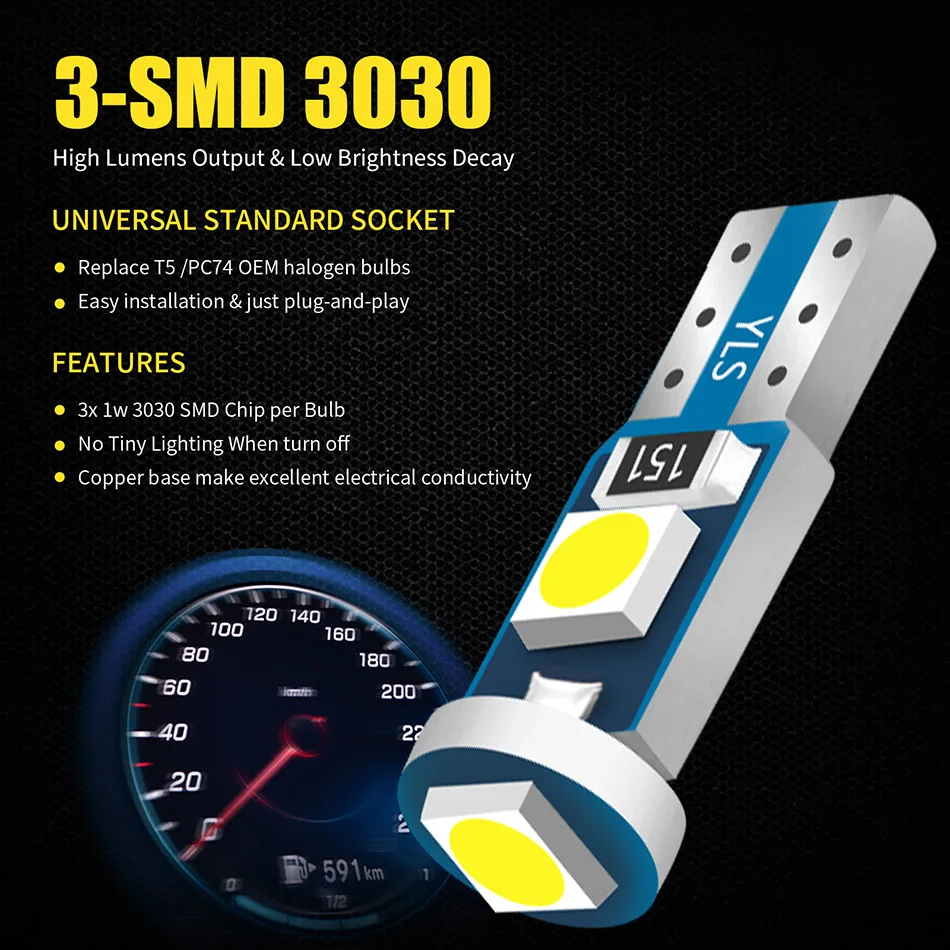 KAFOLEE T5 светодиодный W3W лампа приборная панель 3030 SMD клиновидная База