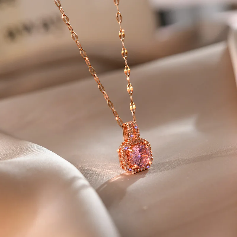 

Shiny Zircon Square Pendant Necklace For Women Fashion Jewelry stainless steel Neck Chain 2021 Trend Birthday Gift Accessories
