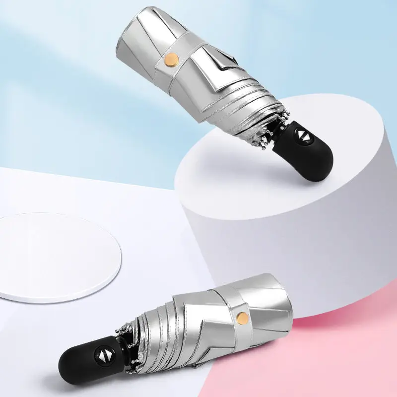 

Five fold umbrella full automatic umbrella men and women folding manual portable sunny and rainy dual purpose titanium silver